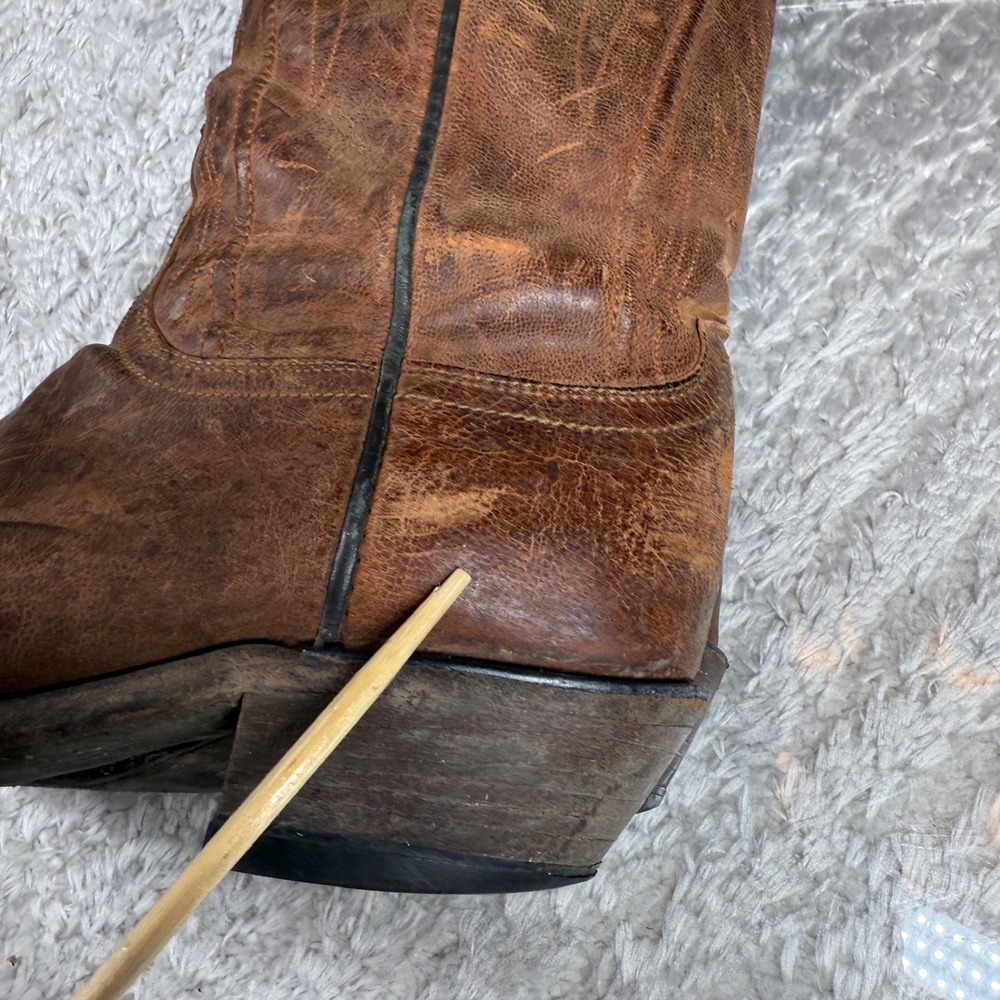 Lucchese Boots Vintage 9.5 B Brown Leather Cowgirl Western Vintage N4766 Rodeo - Picture 10 of 16